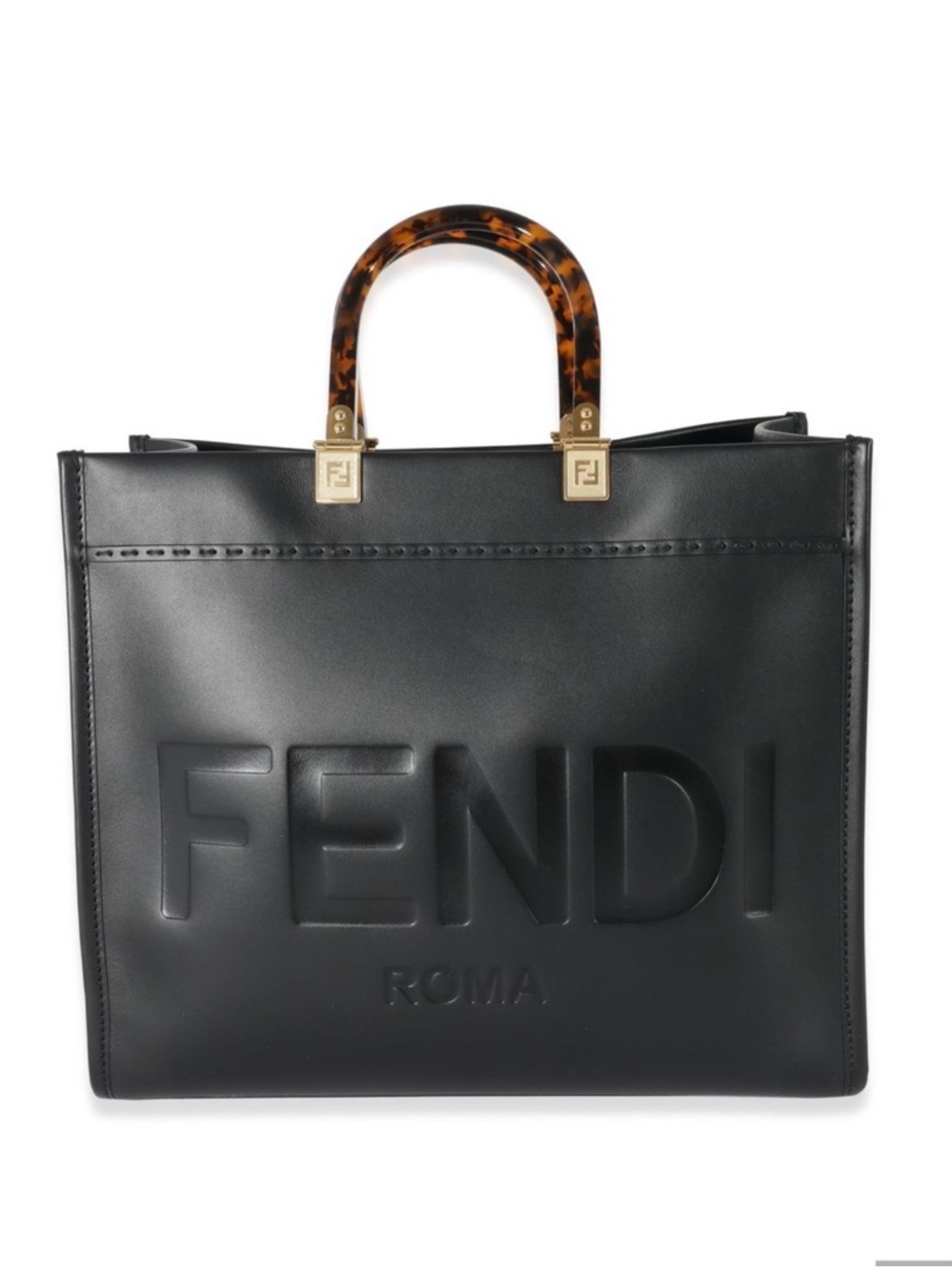Fendi Black Leather Tote with Tortoiseshell Handles